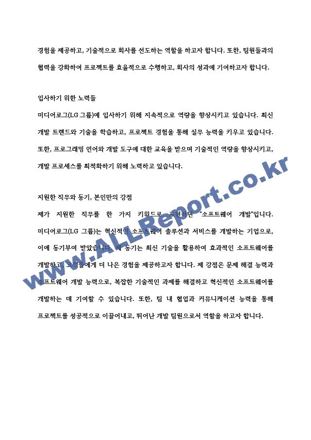 [입사지원서] 미디어로그(LG그룹) 개발 통합 채용 합격자기소개서 예문   (2 )